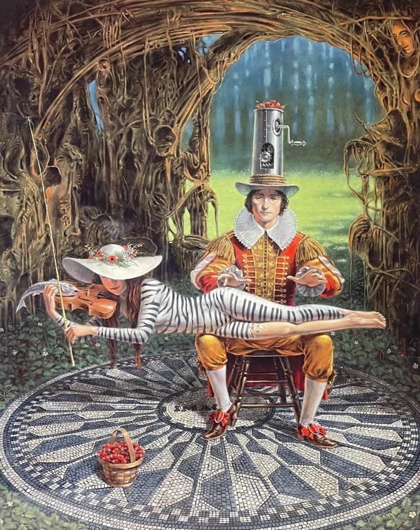 Michael Cheval Dye Sublimation On Glass HC 98/130: Hand Signed "Imagine II Ver II" Frame: 37"x43" Image and frame are in good condition.