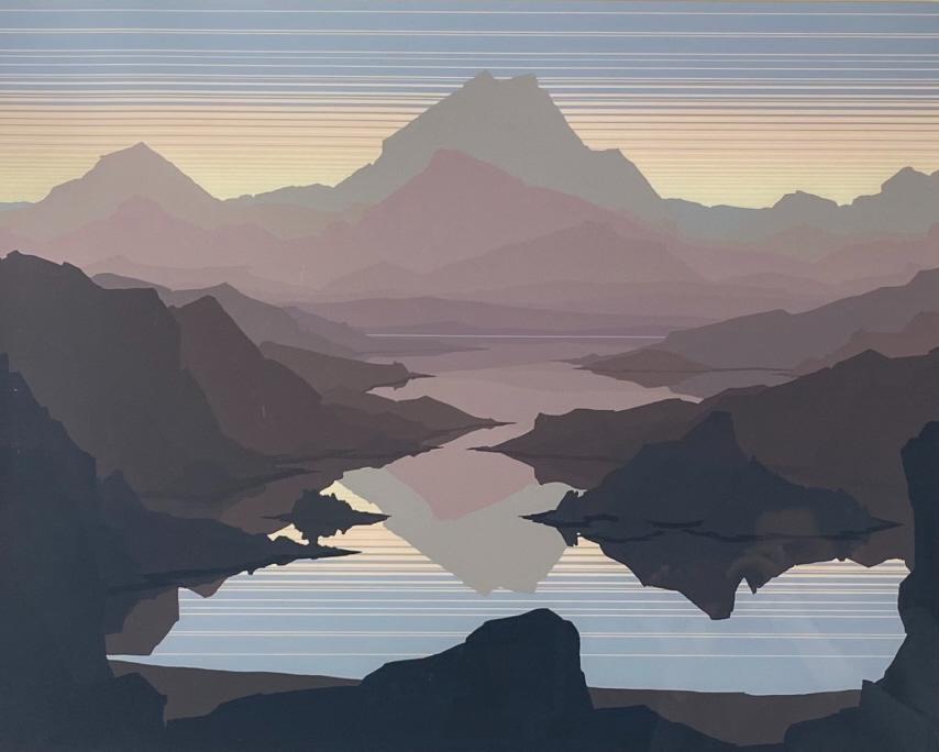Jerome Schurr Screenprint "Lake Powel": Hand signed & numbered 145/250 Frame: 32"x27.5" Acid burn seen in the margins.