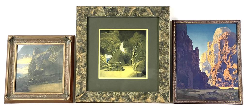 (3) Antique Maxfield Parrish Prints Cliffs: Framed 13.5"x14ï¿½
