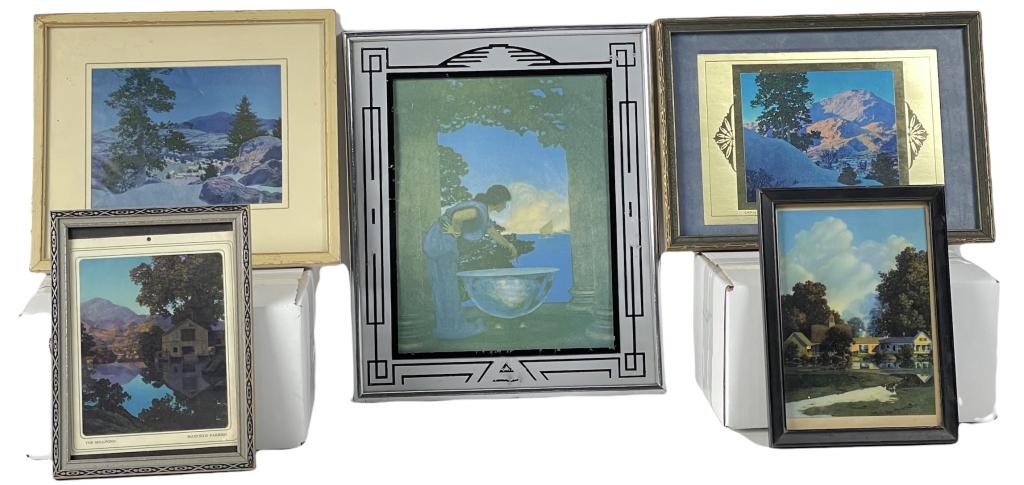 (5) Antique Maxfield Parrish Prints: Largest frame: 10"x12ï¿½