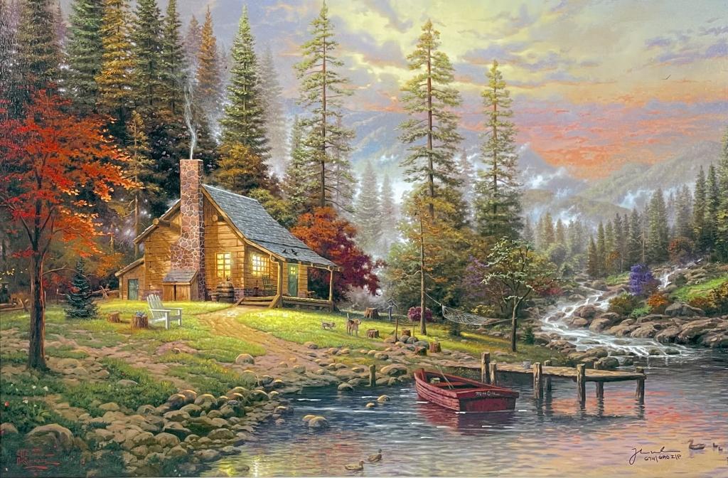 Thomas Kinkade Embellished Giclee: Hand Signed & Numbered 674/690 I/P Frame: 36"x27" Frame & image are in good condition.