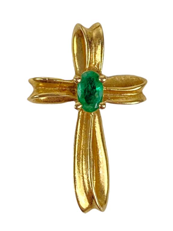14K Gold & Emerald Cross w/ Chain 3g (1 of 6)