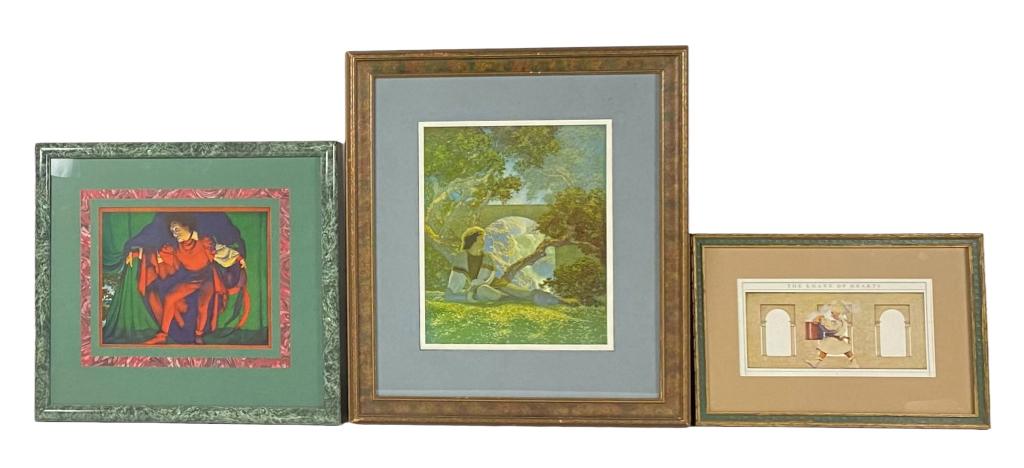 (3) Vintage Maxfield Parrish Prints: "The Knave Of Hearts" Center frame measures 18"x20" Minor nicks seen to frames.