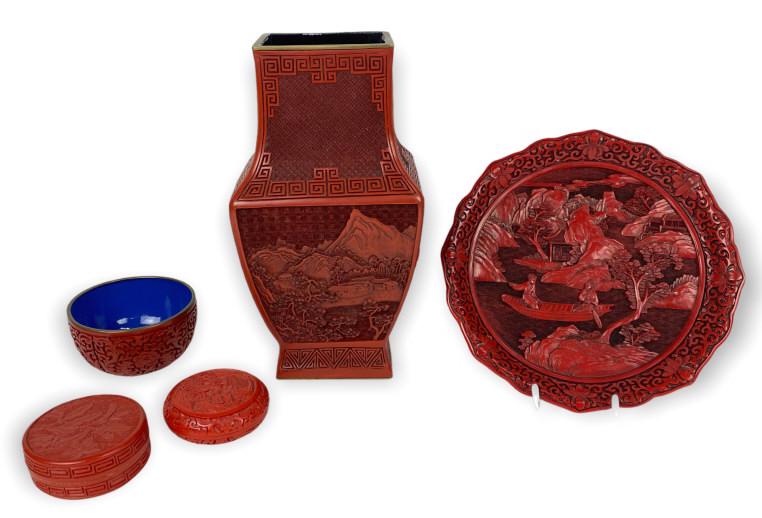 (5) Assorted Chinese Cinnabar Items (1 of 10)