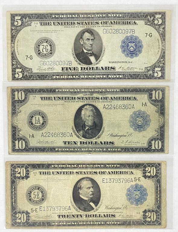 1914 Large US Currency Type Set (3 Notes) (1 of 2)