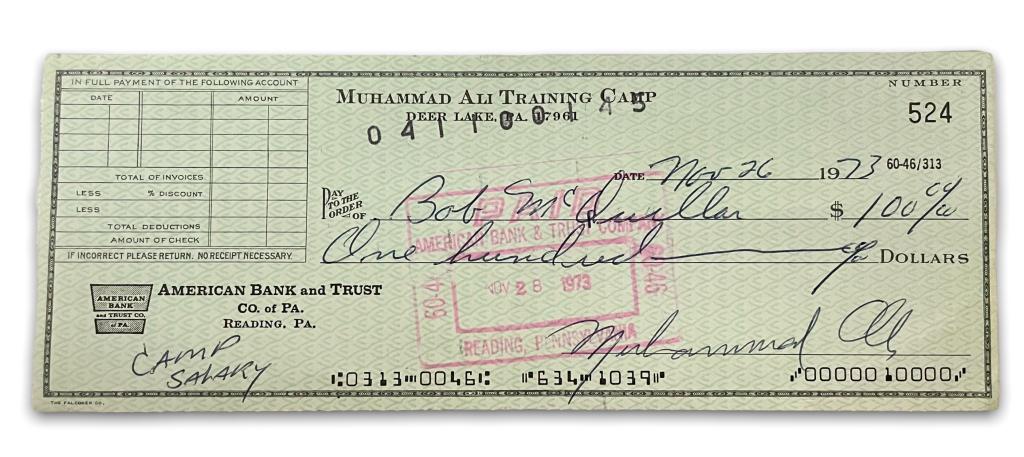 Muhammad Ali Hand Signed Check 1973 (1 of 3)