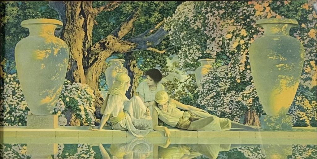 Maxfield Parrish "The Garden Of Allah" Print: Minor nicks to frame and some loss on image. Frame: 21.5"x13"