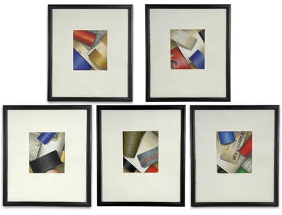 (5) Cecil Touchon Fusion Series Collage: Some minor nicks and scratches to frames. Otherwise in good overall condition. Frames: 21 1/2"x24" Image: 8 3/4"x10" Cecil Touchon (born 1956, Austin, Texas) is a contemporary American collage