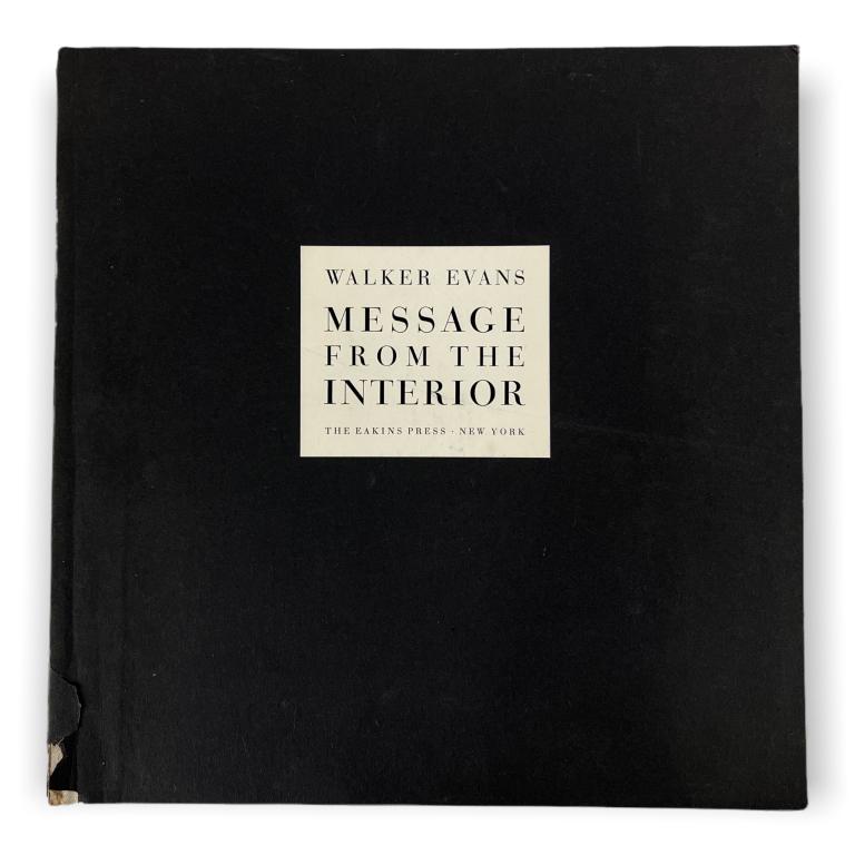 Walker Evans "Message From The Interior" Portfolio: 1966 Minor acid burn to edges of pages and some wear to spine as photographed. Cover 14"x14.25"
