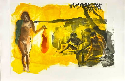 Eric Fischl "Rays" 1989 Etching & Aquatint: On Wove Paper Hand Signed, Dated, and Numbered 33/100 Sheet: 35.5" x 54" Frame 43.5" x 62" Light scratching to plexiglass and water damage to lower left matting as photographed.