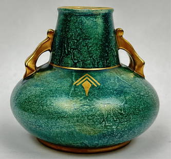 Gustavsberg Josef Ekberg Two Handled Pottery Vase: Good condition no chips or cracks seen. 4.75" T x 5" W