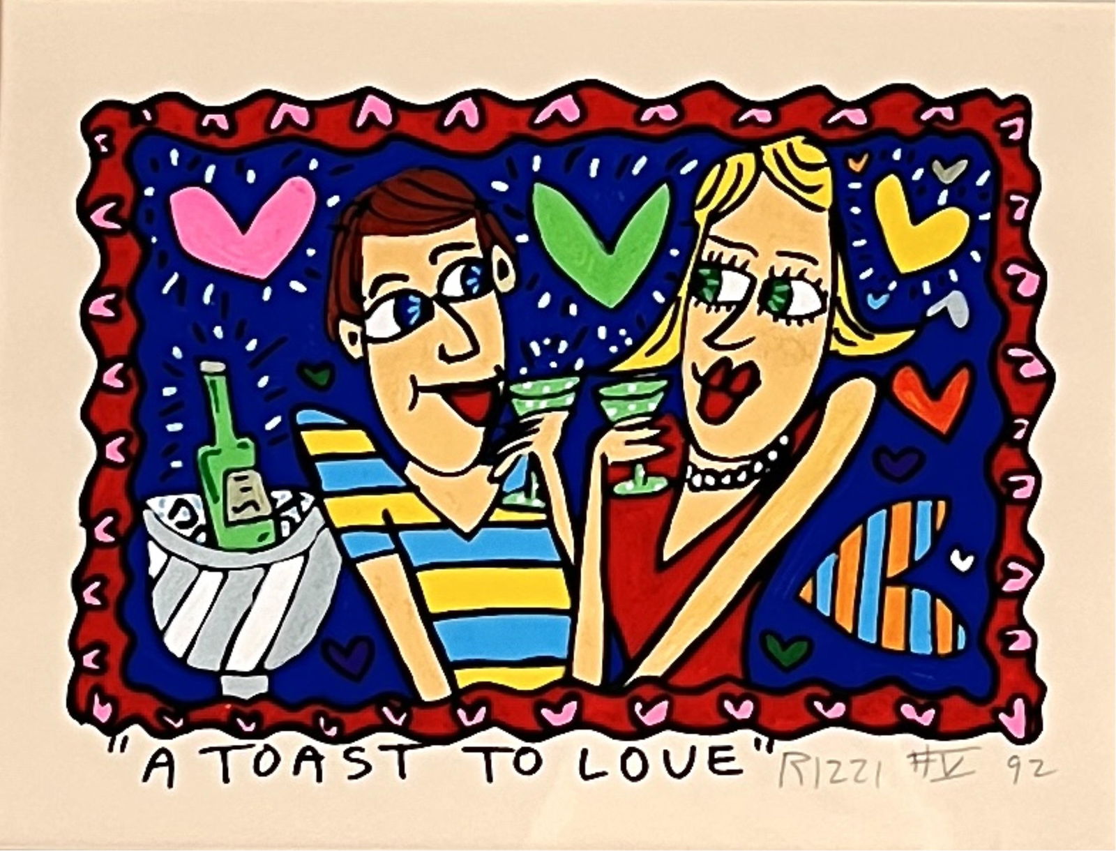 James Rizzi Acrylic On Paper "A Toast To Love" '92 (1 of 4)