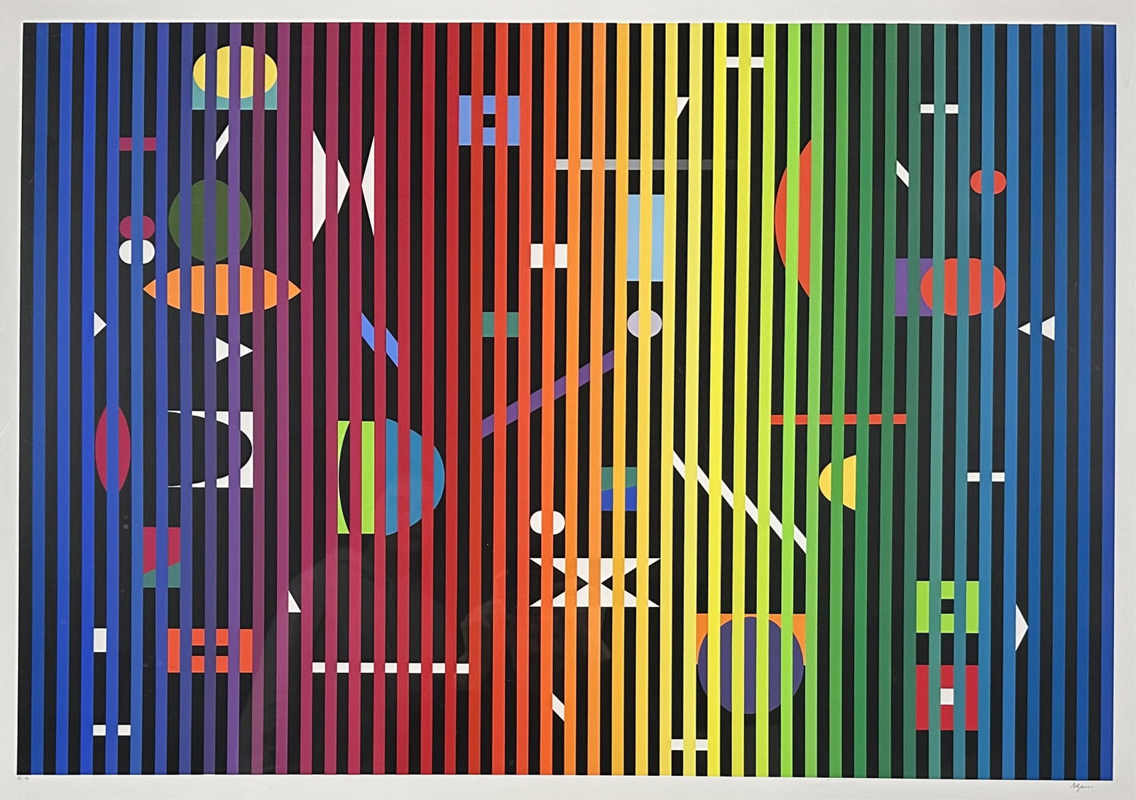 Yaacov Agam "Fond Marin" Serigraph: Hand signed & numbered #164/180. Frame" 35.5"x46.5" Image: 26.5"x37.5" Frame and image in good condition.