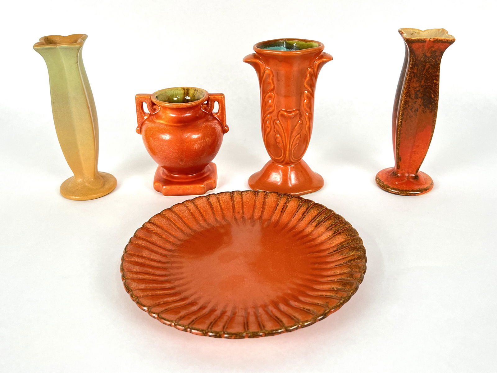(4) Vintage Pottery Vases & (1) Pottery Plate (1 of 7)