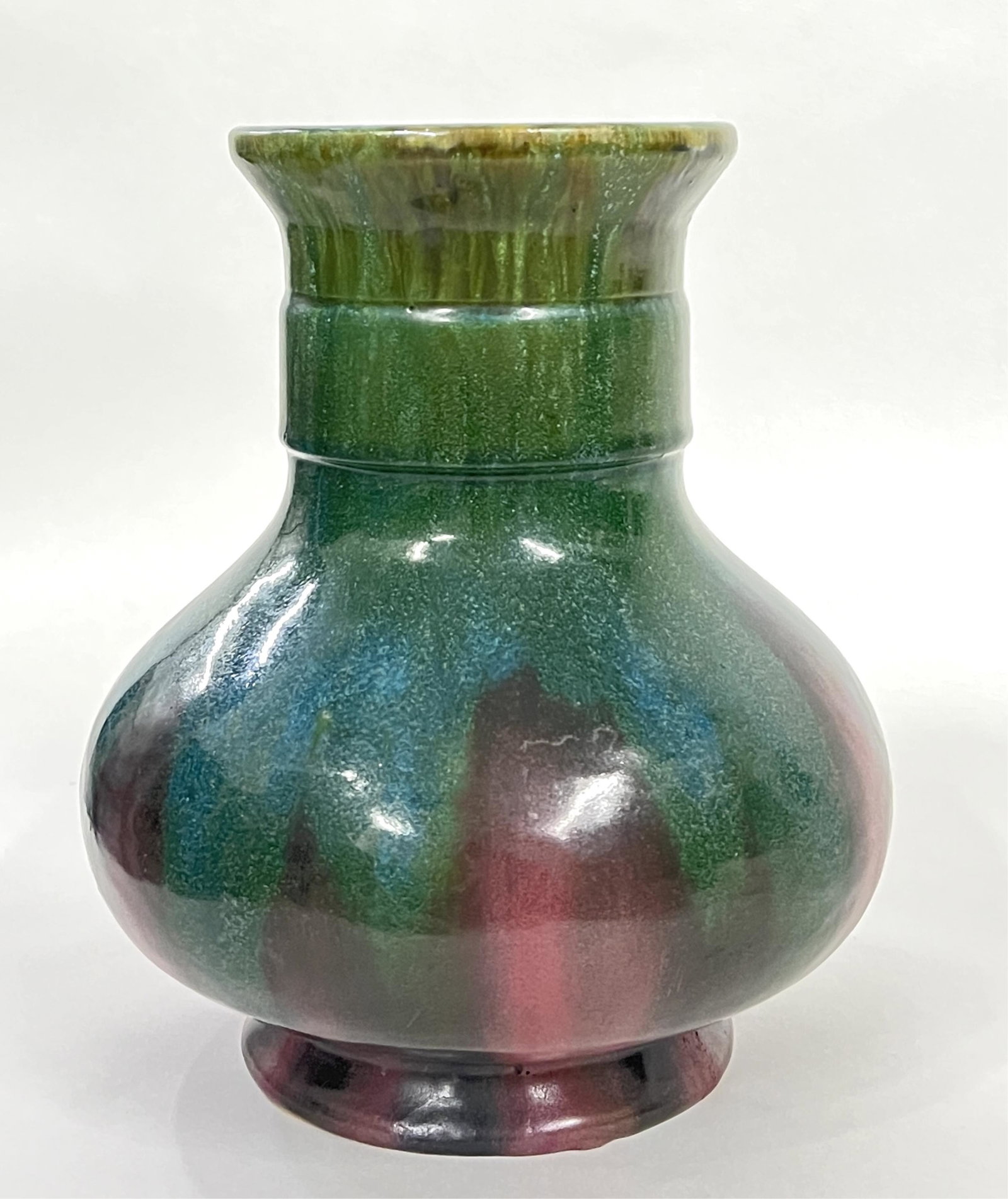 Fulper Polychrome Drip Glaze 10" Tall Pottery Vase: Shape 524 Width: 8" Good condition no chips or cracks seen.