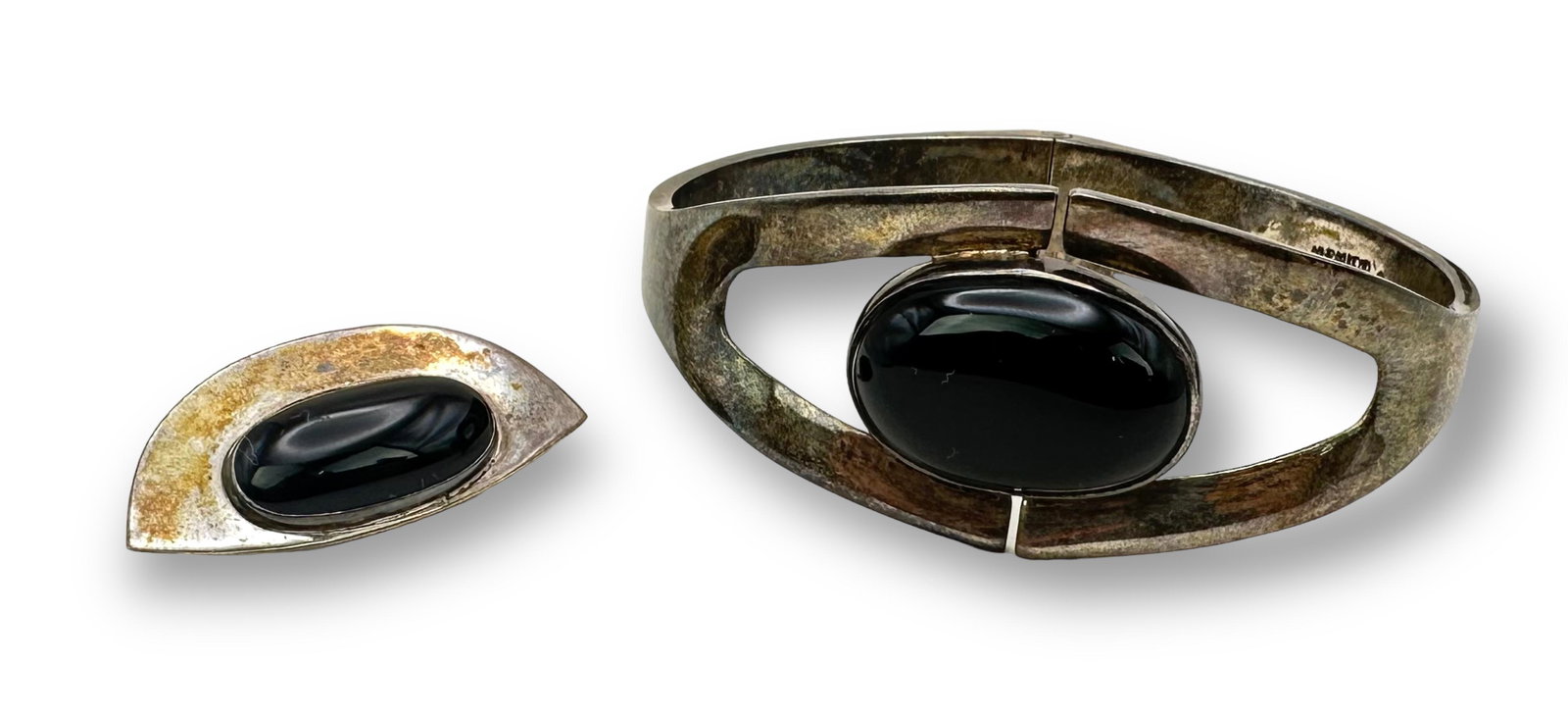 Mexican Sterling Hinged Cuff Bracelet & Brooch (1 of 6)