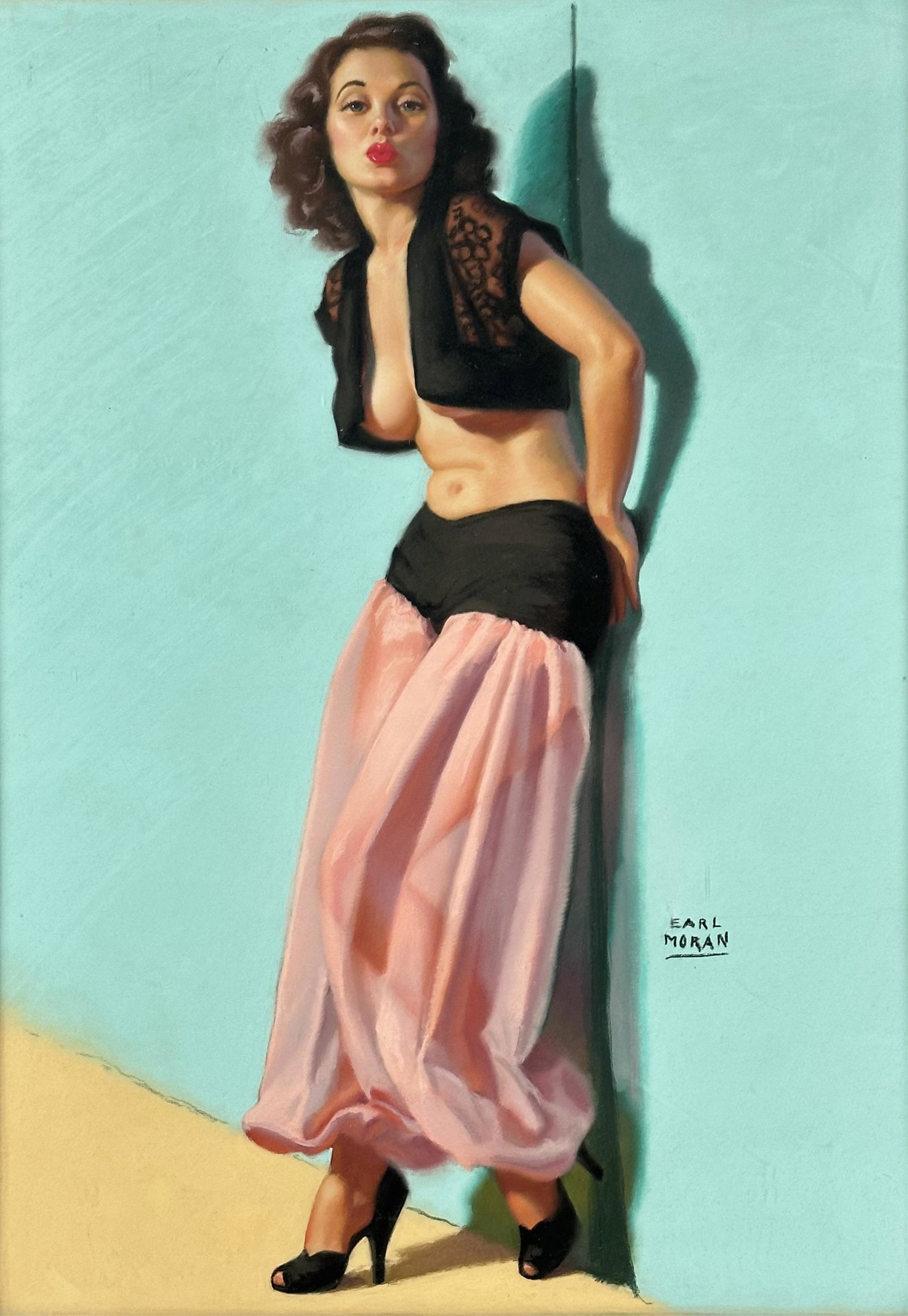 Earl Moran Pastel on Paper - Pinup Girl (1 of 4)