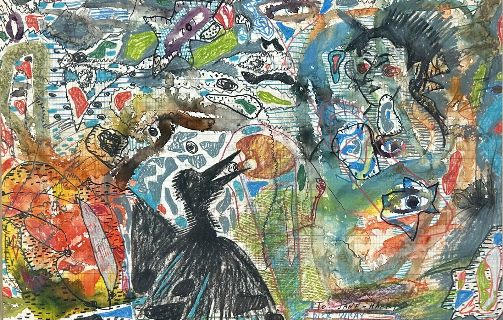 Dick Wray Original Mixed Media on Paper & Book: Includes: A book of watercolors which has an inscription to "Harry-Jane" (As seen on the framed painting) & an original watercolor at the end of the book by Dick Wray.Inscribed "To Jane-Harry" Signed