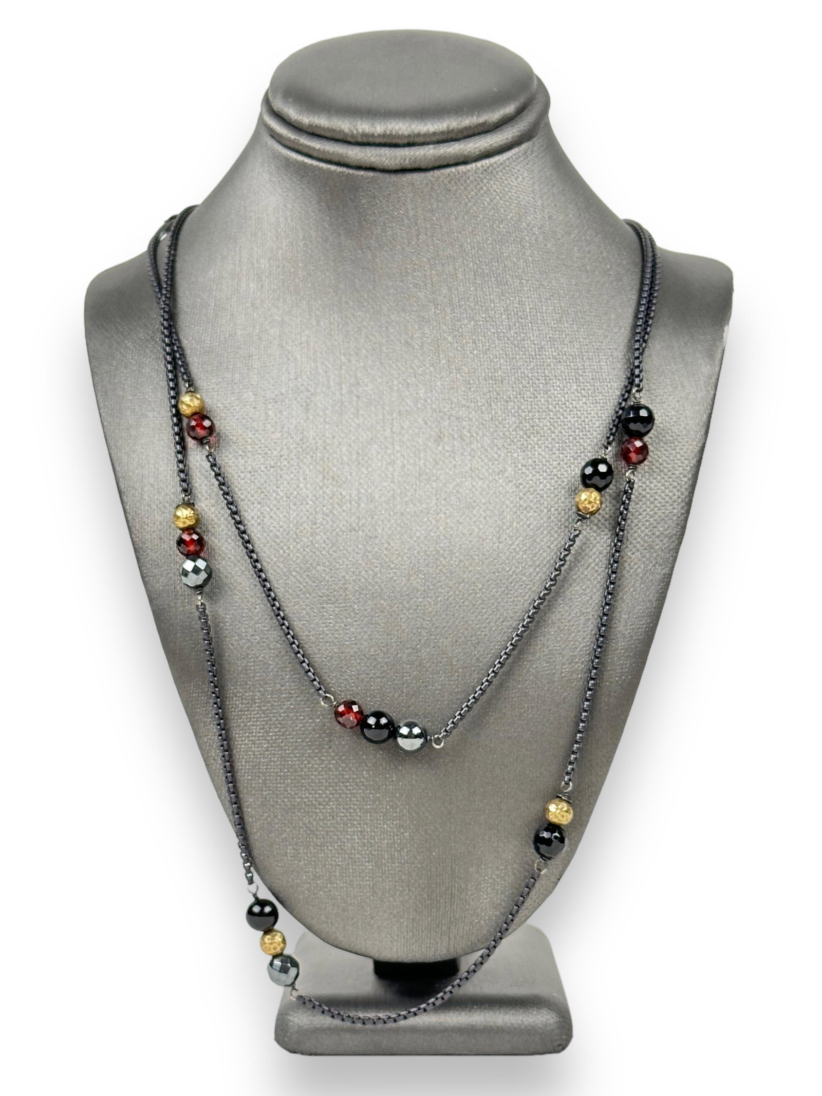 David Yurman Oxidized Sterling & 18K Necklace: w/ Onyx & Citrine. Length: 40" Comes with David Yurman bag.