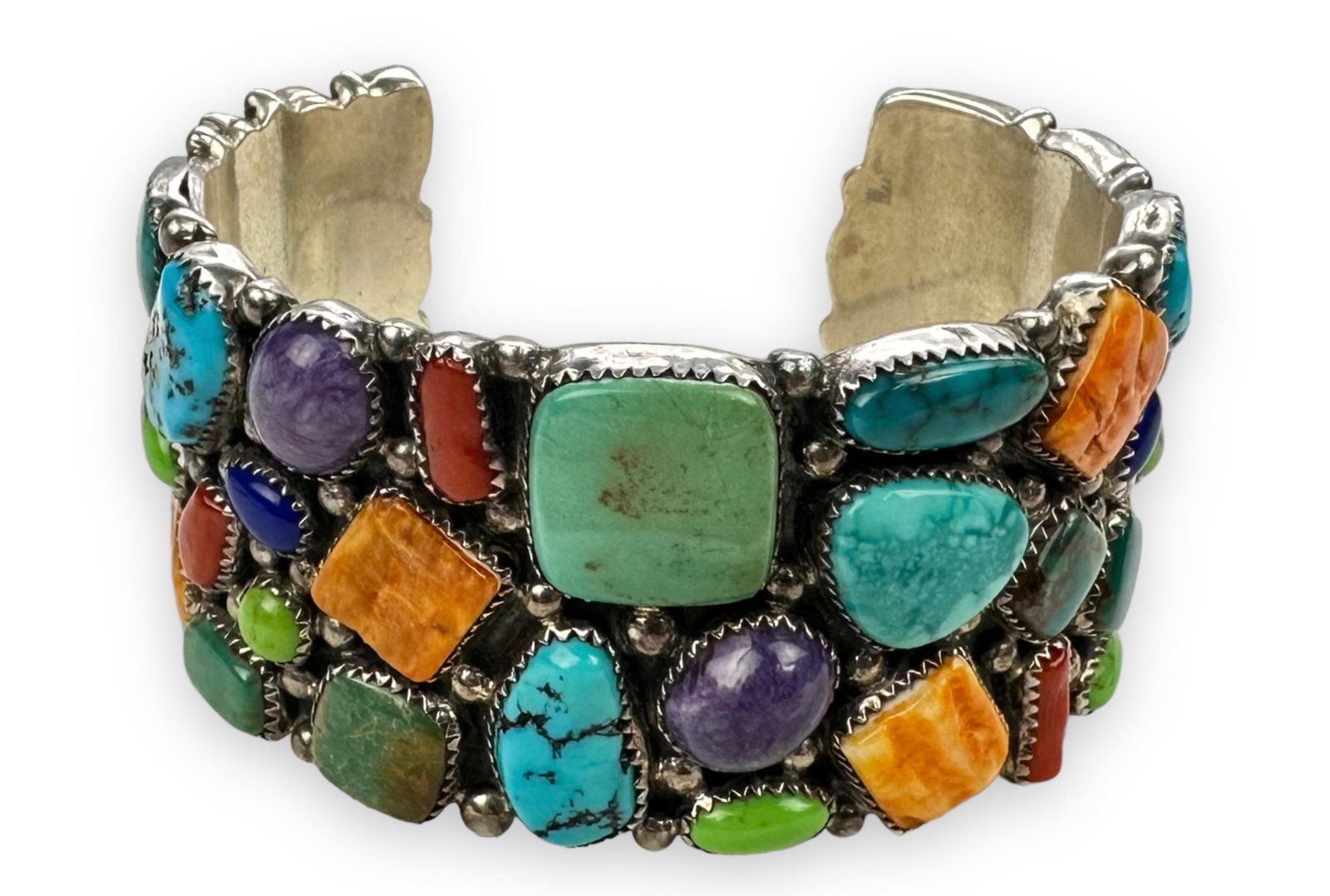 Navajo Multi Stone Sterling Silver Cuff Bracelet (1 of 5)