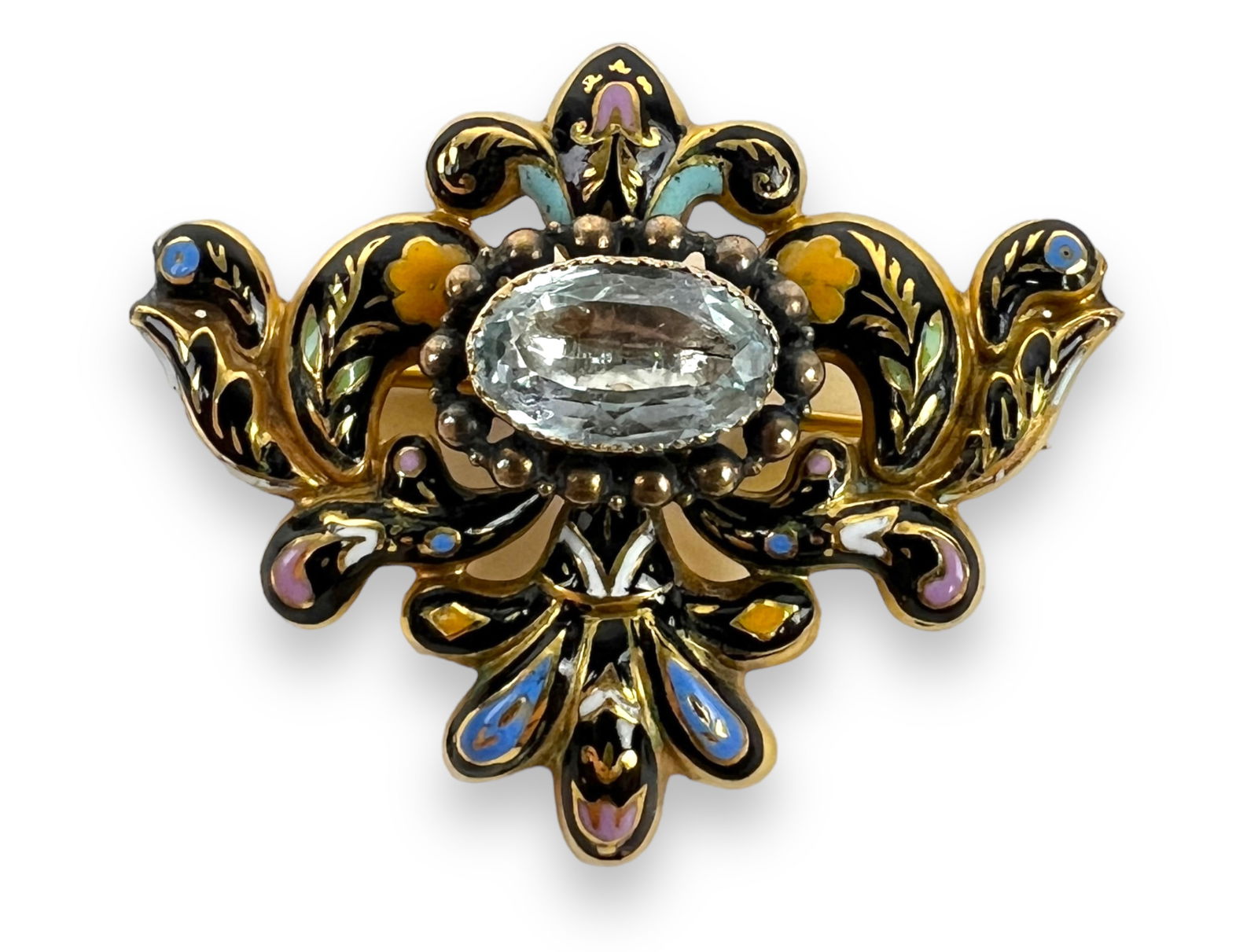 14K Gold Victorian Enameled Brooch W/ Aquamarine (1 of 2)