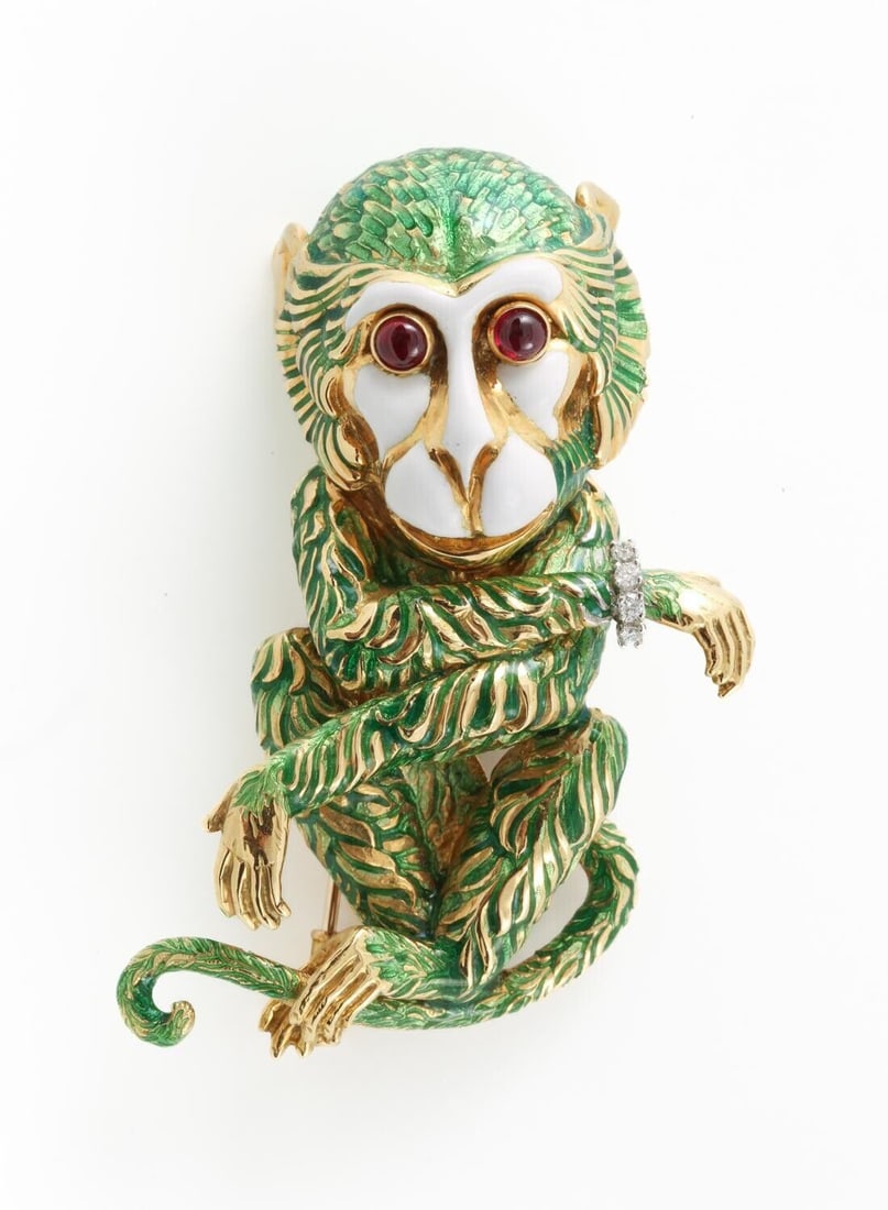 David Webb "Gypsy Monkey" Diamond, Ruby & Enamel (1 of 6)