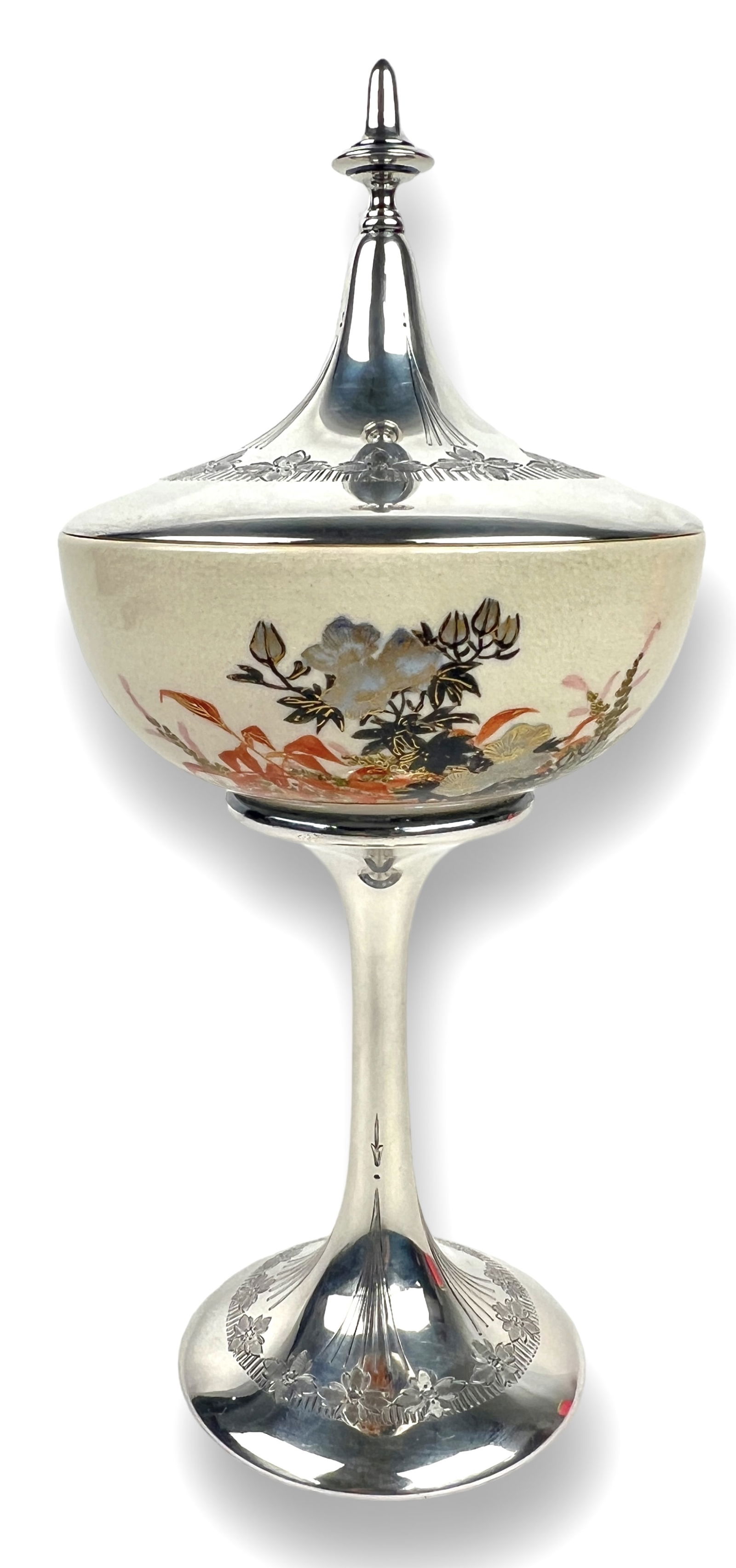 Shreve & Co Sterling Satsuma Lidded Chalice: Height: 11" Diameter: 5" Condition: Good condition no chips or cracks. Please see photos for details.