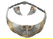 Erte "Nile" Gold & Silver Necklace & Earring Set