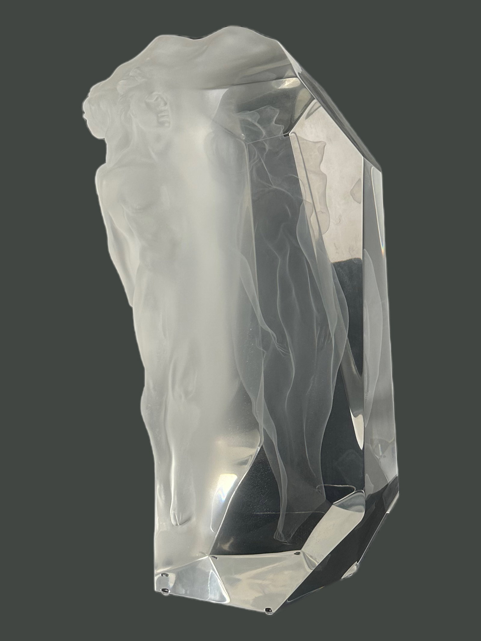 Frederick Hart "Clear Transcendent Nude" Lucite: Title: Clear Transcendent Nude Size: 18" tall x 10" long x 8" wide Condition: Piece is overall in good condition, a few light scratches seen at the base.