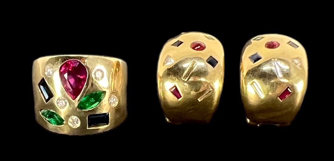 14K Gold & Colored Stone Matching Ring & Earrings (1 of 10)