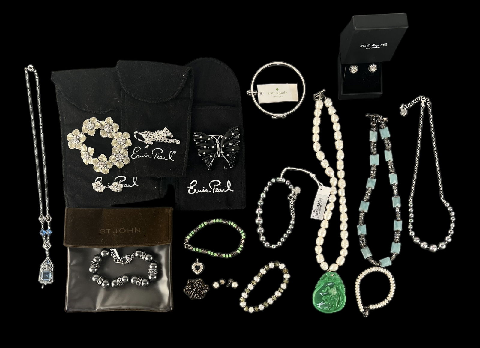 Large Lot of Designer Costume Jewelry: Brands include St. John, Erwin Pearl, & More. Please see photos for what's included.