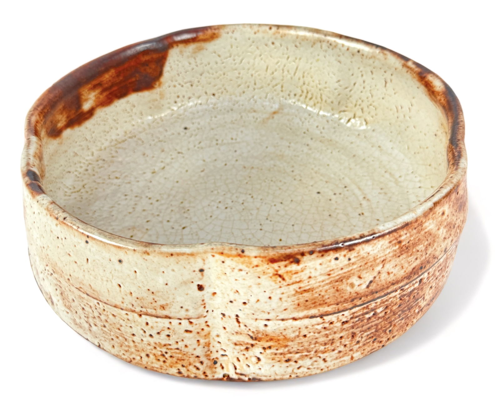 Randy Johnston Pottery Serving Bowl: Size: 4 3/8" tall x 10 1/8" across Condition: Crazing and rim chip. See photos.