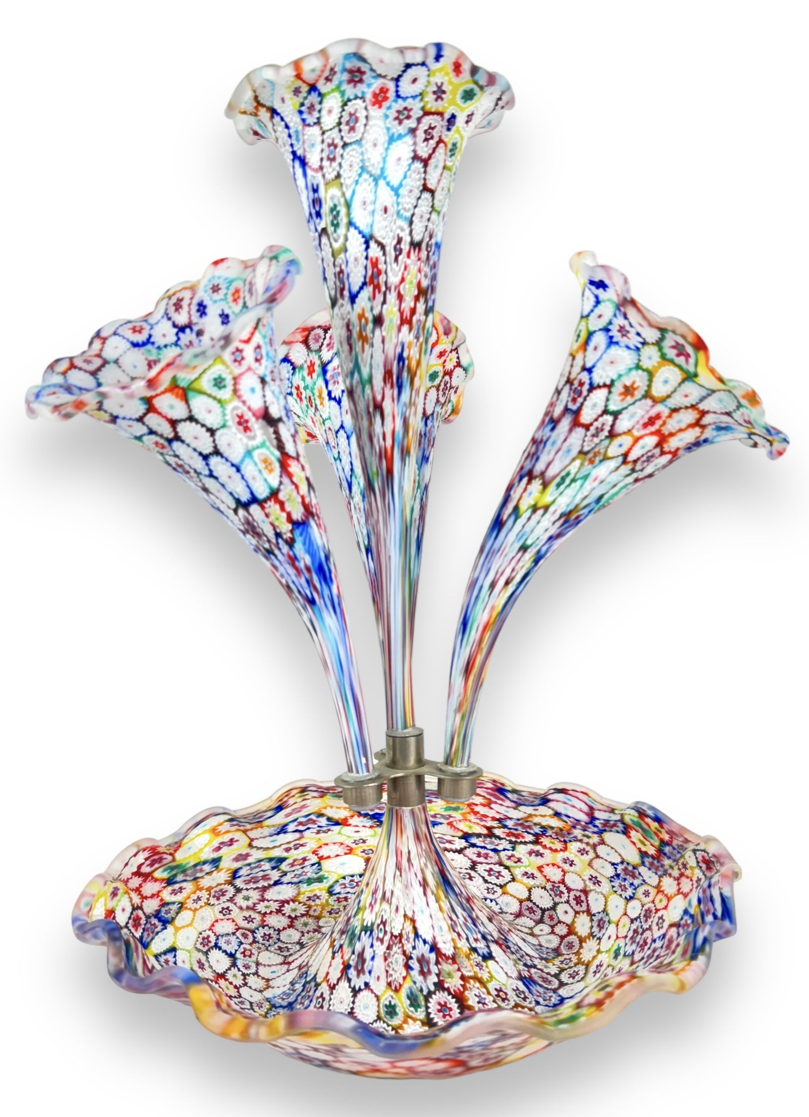 Murano Glass Millefiori 4 Trumpet Epergne (1 of 5)
