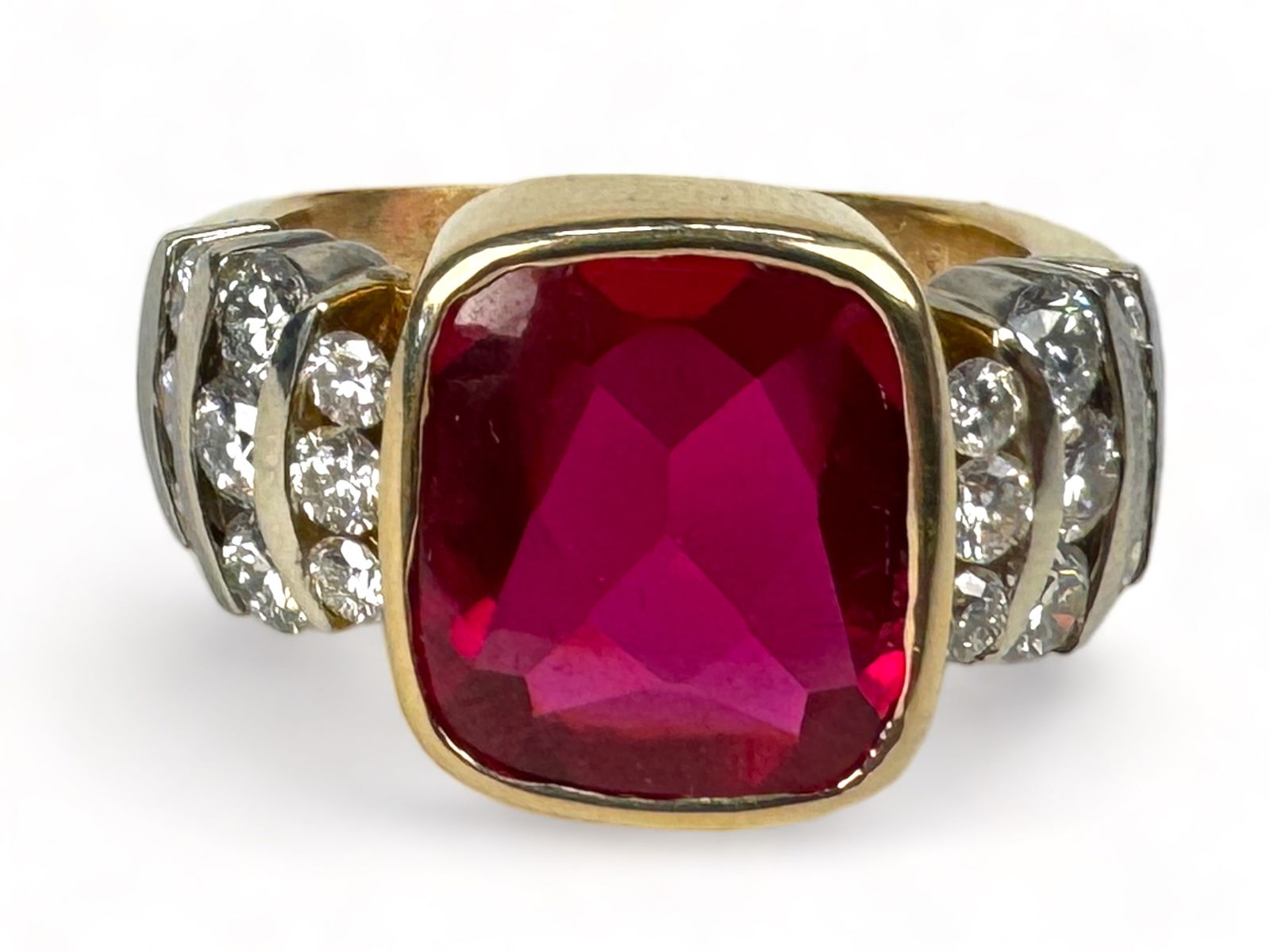 Men's 14K Gold Synthetic Ruby & Diamond Ring (1 of 5)