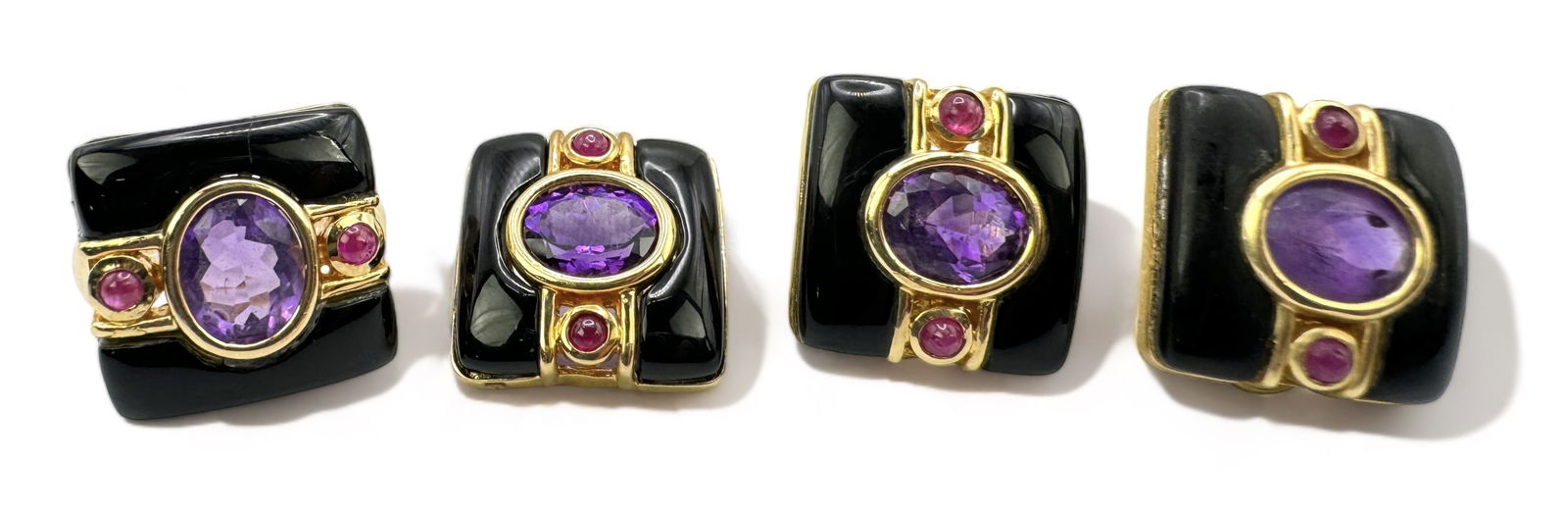 (4pc) 14K Gold Set Black Onyx Amethyst & Rubies (1 of 7)