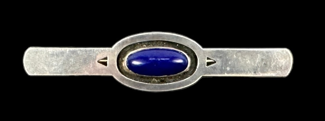 Kalo Arts & Crafts Sterling & Lapis Brooch: Size: 1/2" wide x 2 3/4" across (on inside) Condition: Very Good