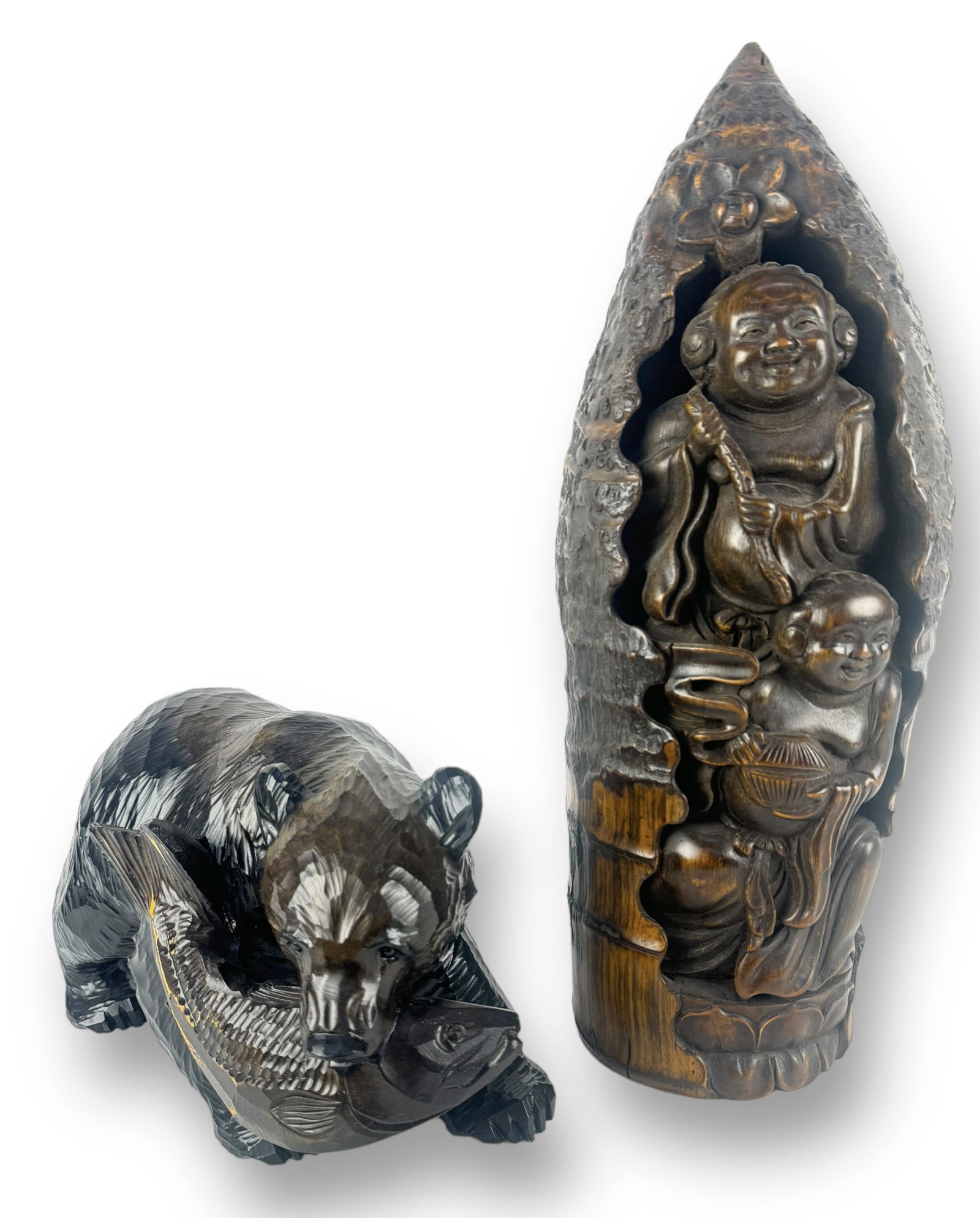 (2) Carved Figures- Bamboo & Wood (1 of 8)