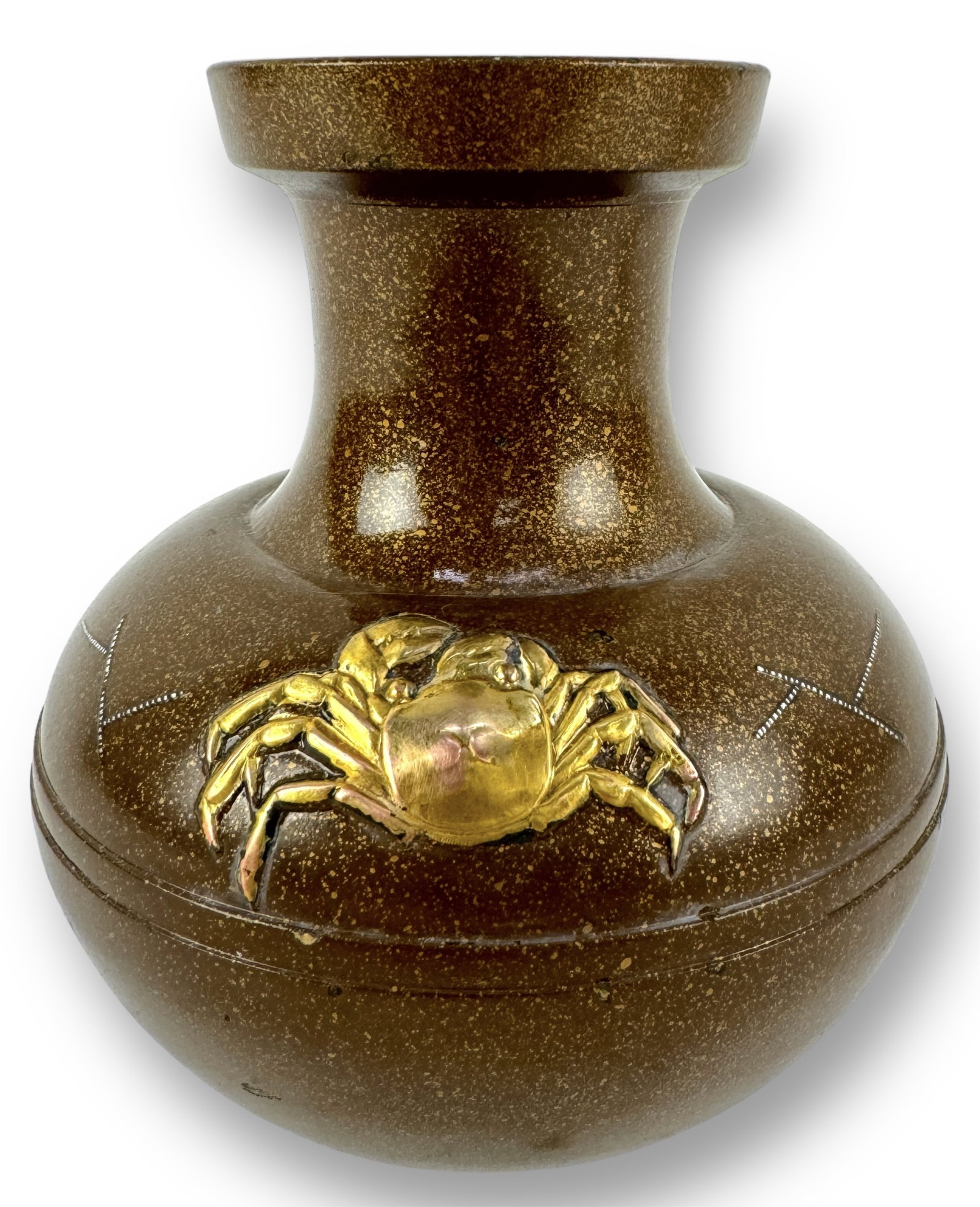 Meiji Japanese Mixed Metal Bronze Vase: Size: 6" tall x 5 1/8" wide (at widest) Condition: Loss of finish on the inside of lip. See photos.