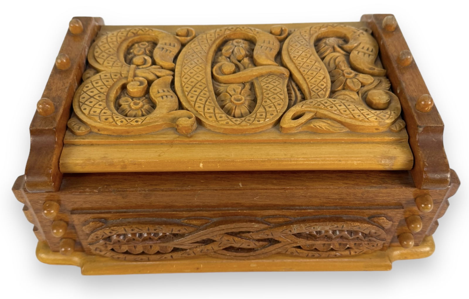 Scandinavian Artist Carved Wood Presentation Box (1 of 7)