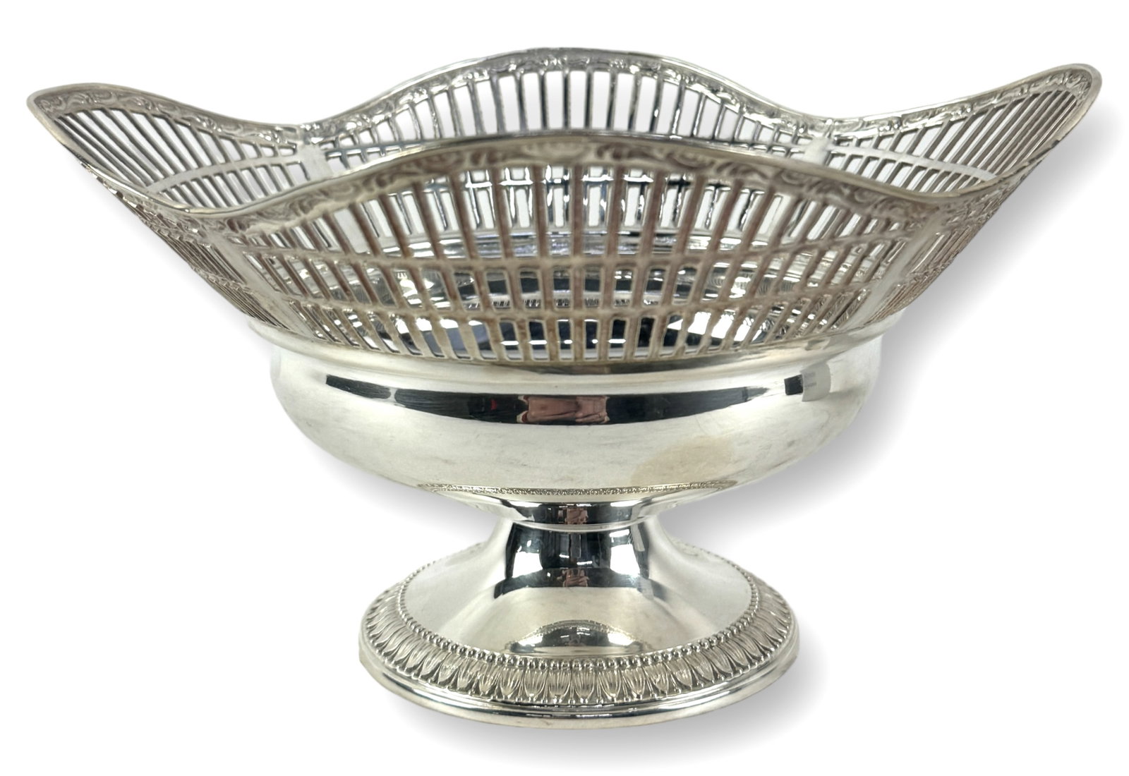 Camusso Sterling Silver Pedestal Bowl: Weight: 7.8ozt Size: 4 1/2" x 8 1/4" wide x 8 1/4" long Condition: Light surface scratches consistent with age and use. No monogram. See photos.
