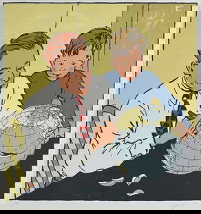 Vernon Fisher "Man Cutting Globe" Color Lithograph: Hand signed and numbered 11/30 Ca. 1995 Image: 36" x 38" Frame: 45" x 42" Condition: Very good Proceeds from the auction will go to The Ronald McDonald House of The Upper Midwest. Artist Bio: Vernon F