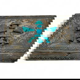 Zuni Stamped Silver Box W/ Knifewing Inlay