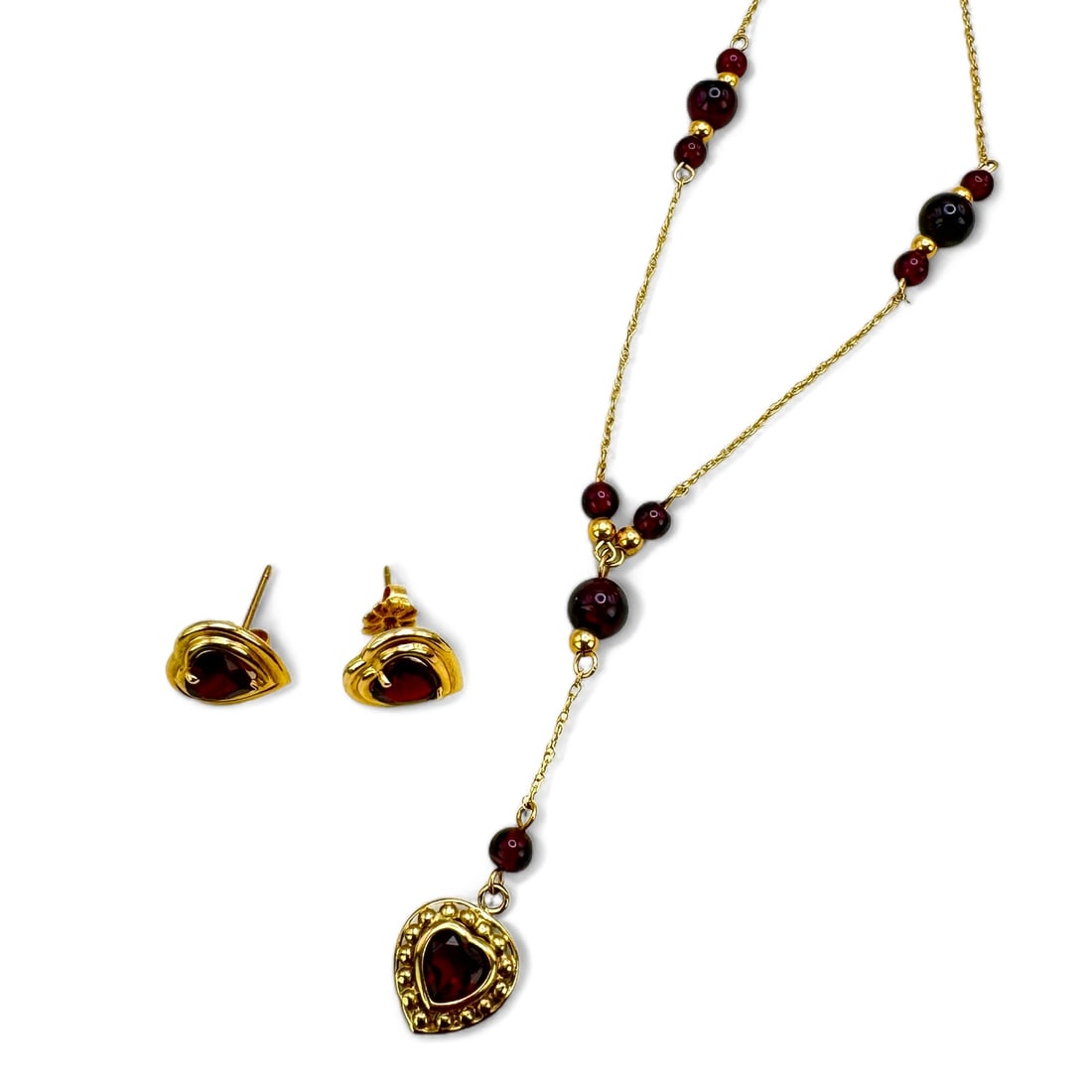 14K Gold & Ruby Heart Earrings & Necklace Set (1 of 3)