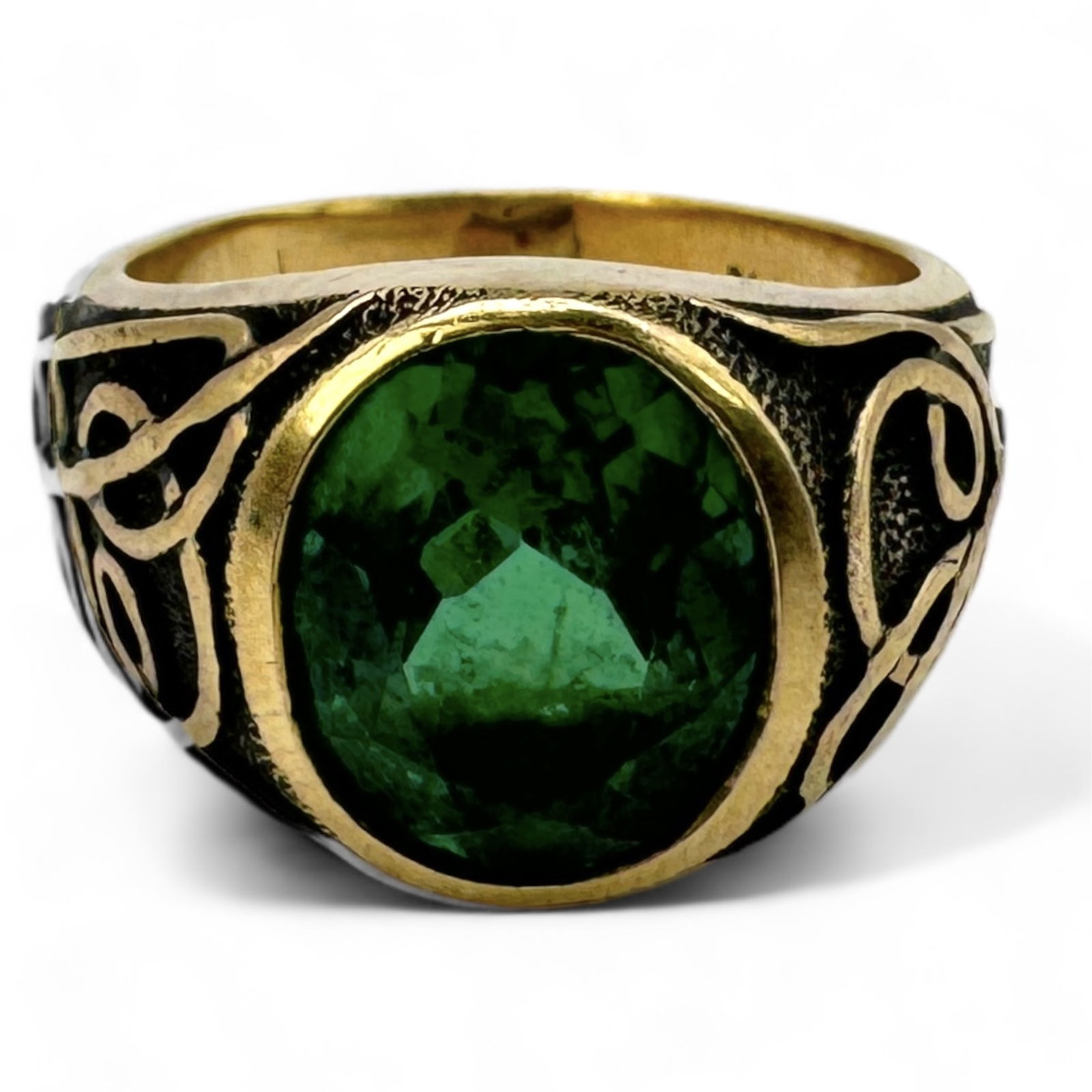 10K Gold Ring w/ Green Stone Celtic Design (1 of 4)