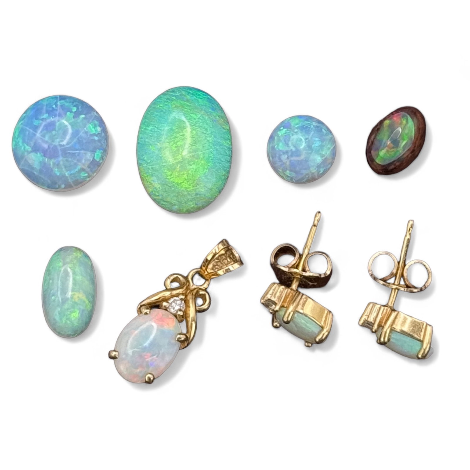 14K Opal Diamond Earrings & Pendant & Loose Stones (1 of 3)