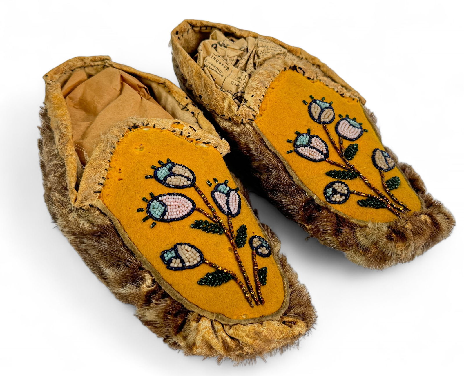 Antique Cree Beaded Leather & Fur Moccasins (1 of 4)