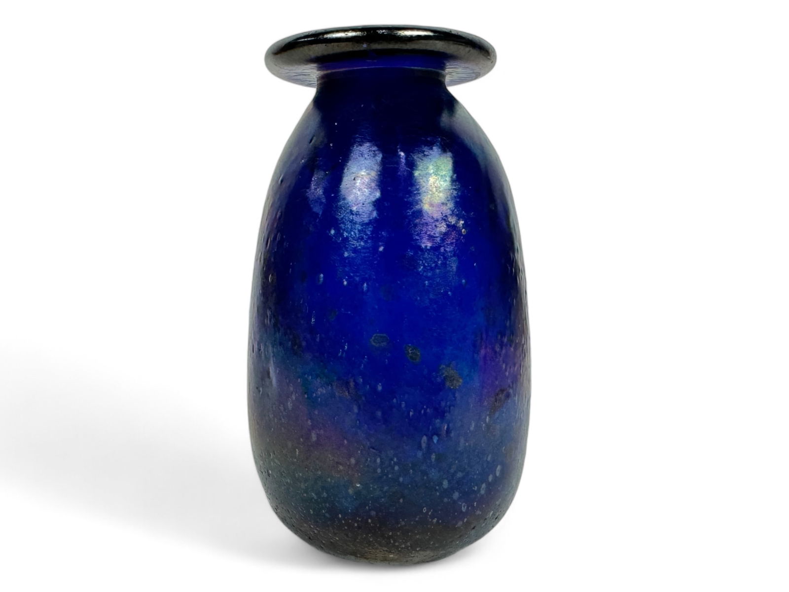 Cobalt Blue Art Glass Vase Signed Illegibly (1 of 6)