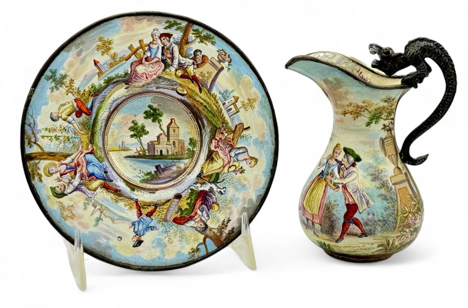 19th French Enameled Cupboard Pitcher & Saucer (1 of 8)