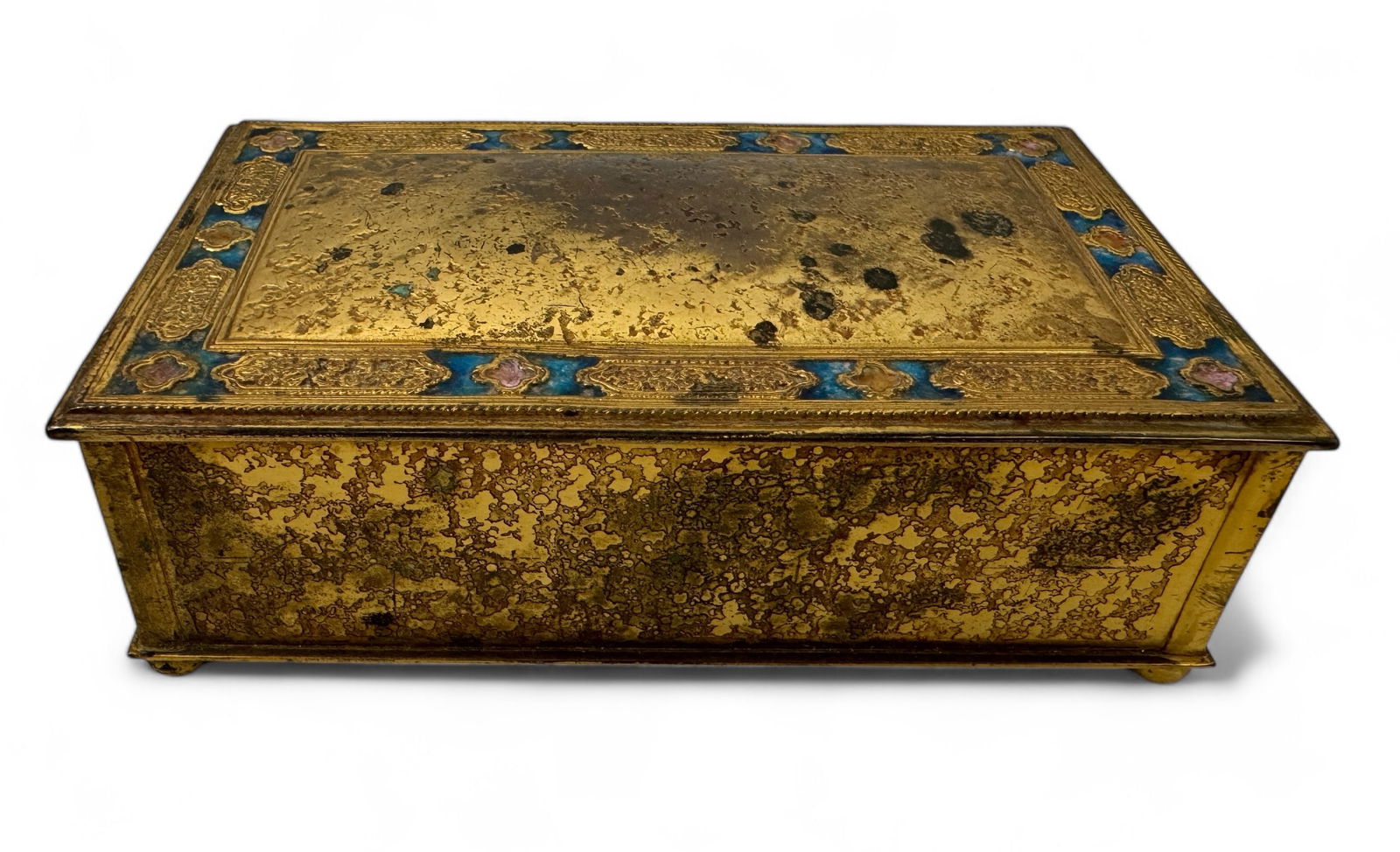 Louis C Tiffany Furnaces Favrile Bronze Box #130: Antique Wood Lined #130 Measurement: 6" x 3 1/2" x 1 3/4" Condition: Some loss to finish visible at top, minor surface scratching seen throughout consistent with age. Wood liner intact. Female hinge c