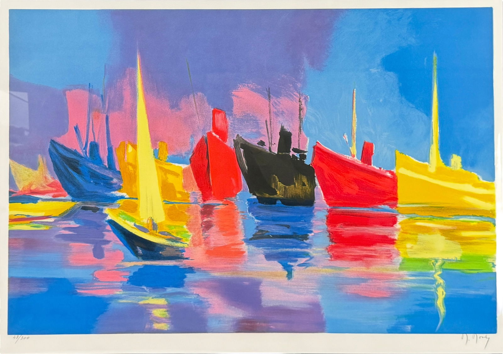 Marcel Mouly "Reflets Met du Nord" Lithograph: Hand signed and numbered 48/300. Image: 22"x33" Frame: 36 1/2"x47" Comes with certificate of authenticity from Park West. Condition: image and frame are in very good condition.